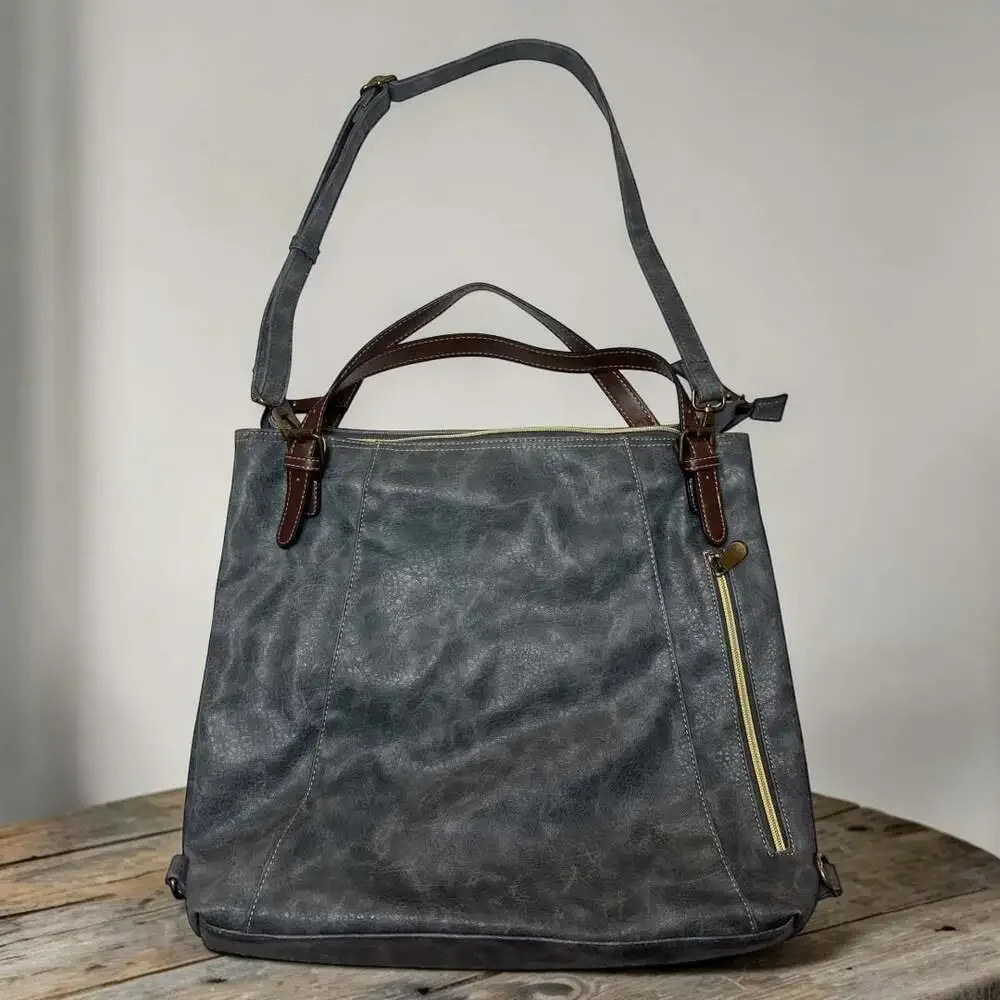 Brenice Large Faux Leather Grey Crossbody Hobo Bag with Contrast Straps